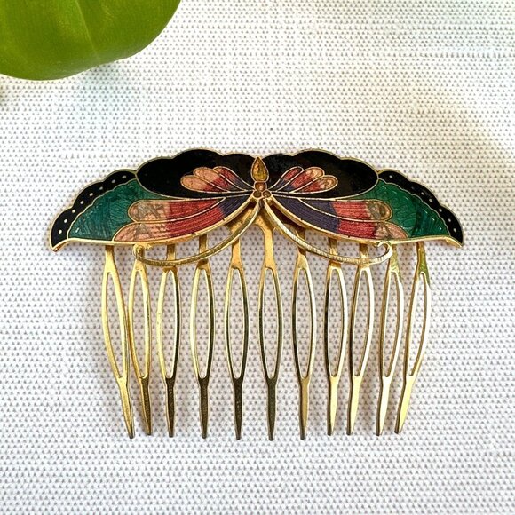 Cloisonne Dragonfly Enamel Hair Comb - Picture 1 of 8